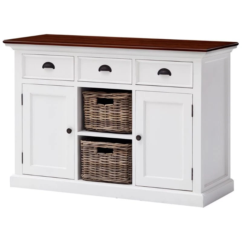 White buffet with dark wood top deals