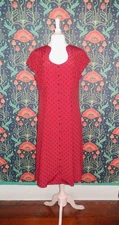 J. Peterman Dress Red Navy Blue Polka Dot Silk Cap Sleeve Fit Flare 16
