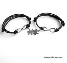 Coppia bracciali infinito e ciondolo puzzle  regolabili regalo amore 