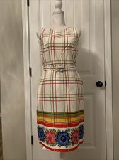 New JCrew Belted Bi-stretch Cotton Dress Floral Border Red Yellow Moss Sz4 AR697
