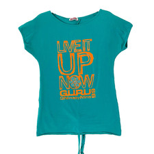 GURU99 Women's Top Open Back Size L Cap Sleeve Boat Neck Graphic Cottonblend