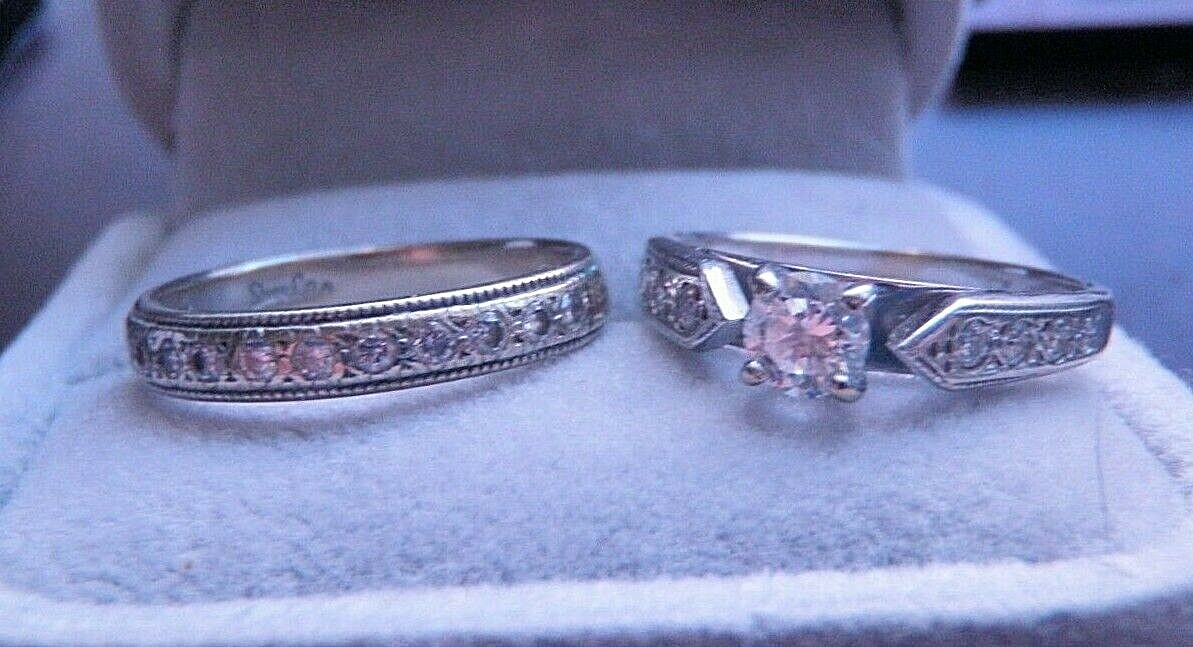 SHANE 14K DIAMOND ENGAGEMENT RING MATCHING WEDDING BAND SZ