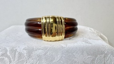 Vintage Morgan Taylor Faux Tortoise Cuff Bracelet Gold Tone Trim