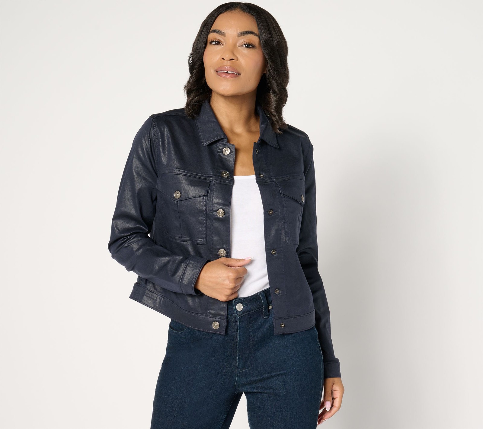 nicole by Nicole Miller Women's Jacket Sz M Coated Denim Blue A667946