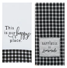 2 Piece Black and White Farmhouse Towel Set, Happy Place & Homemade