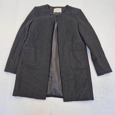 VERA & LUCY Jacket Large Black Women Pockets Wool Blend Coat Open Front