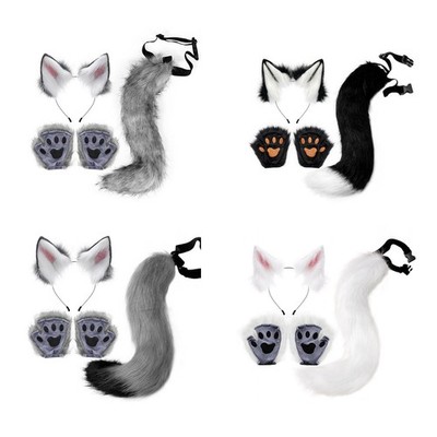 4x Plüsch Fuchsohren und  Set Furry Wolf Long Tail Anime Cosplay für