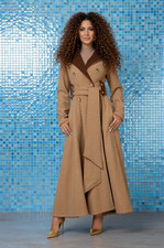Women's Hooded Wool Blend Long Coat Double Breasted Belted Custom Size