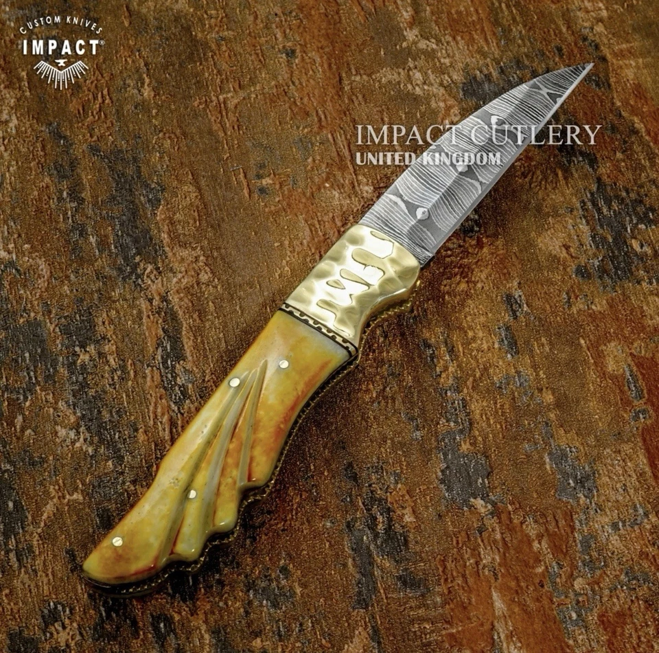 Model # 5318 Impact Cutlery Custom Damascus Folding Pocket Knife Slip Joint EDC - Image 3 of 4