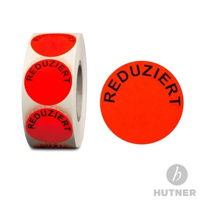 HUTNER Aktionsetiketten Reduziert 32mm permanent Aufkleber Rolle Etiketten rund l-rot