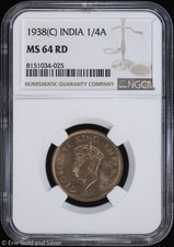 1938-(C) India 1/4 Anna NGC MS 64 RD | Uncirculated UNC BU