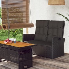 Gartenbank Liegefunktion Kissen Poly Rattan Gartenmöbel Grau/Schwarz vidaXL
