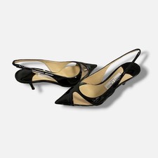 Jimmy Choo Women's Black Leather Ginnie 65 Slingback Pumps Heels Size 35.5