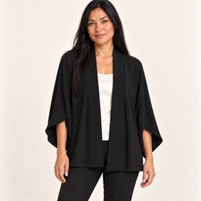 Eileen Fisher Black Draped Open-Front Jacket Estimated S M