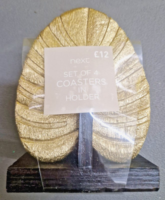 NEXT 4er Set Untersetzer im Halter Gold Brandneu