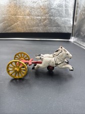 Vintage Cast Iron Pair 2 Horse Child s Toy 7.75 L 3 3/8 T 2.75 W Yellow Wheels