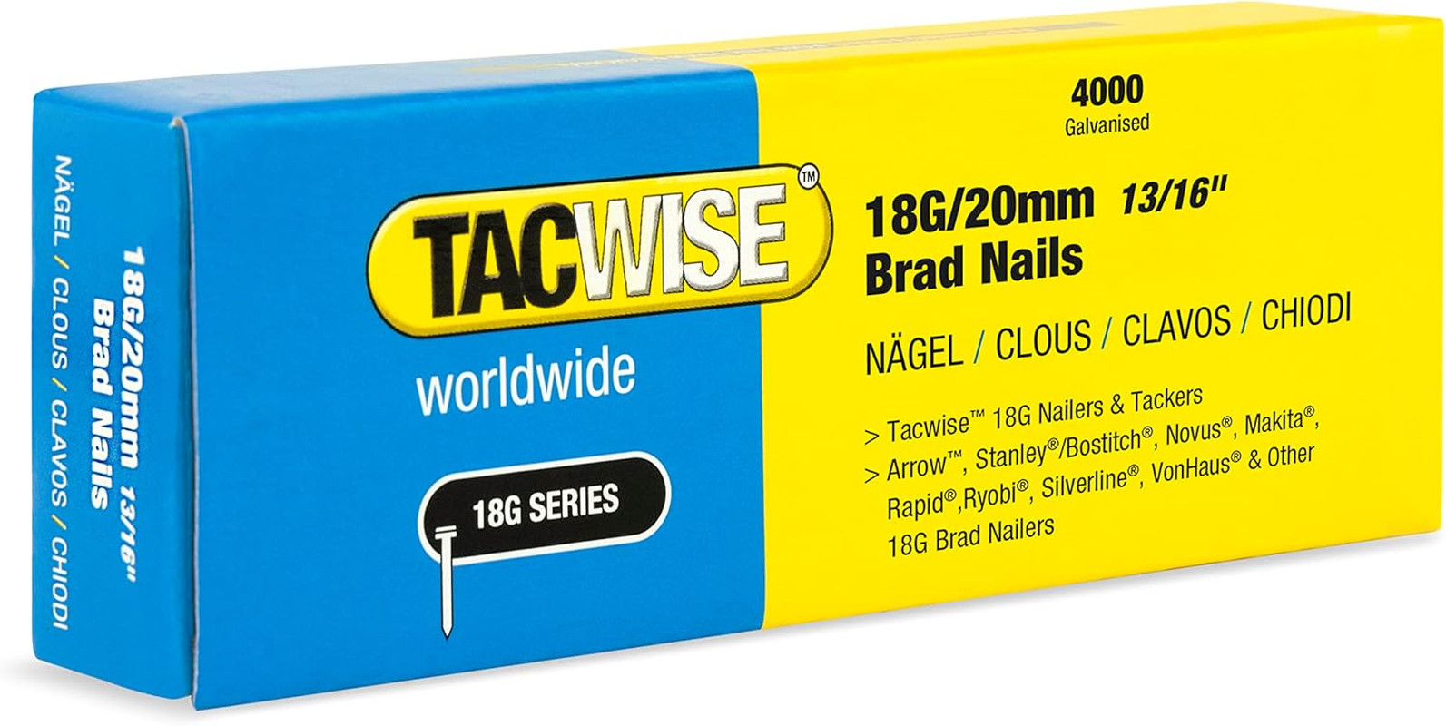 Chiodi Brad 18G da 20mm Tacwise 1709 - Scatola 4000 Pezzi Zincati
