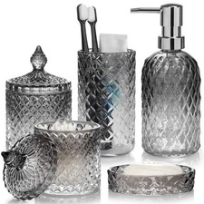 Glass Bathroom Accessories Set, 5 Piece Collection with Soap Dispenser, Tooth...