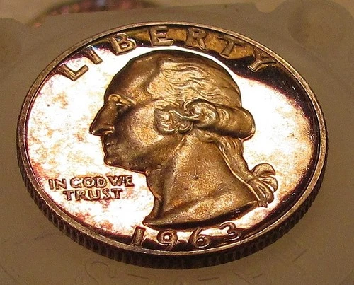 1963 Gem Proof Quarter 90% Silver Eye Candy  MONSTER   TONING  #220 ~ 9