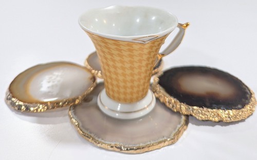 24K Vergoldet Achat Untersetzer Set Vier (3"-3,5") - Bild 3 von 11