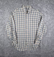 Alex Cannon Men's Button Up Blue Cream Shirt Plaid Size L