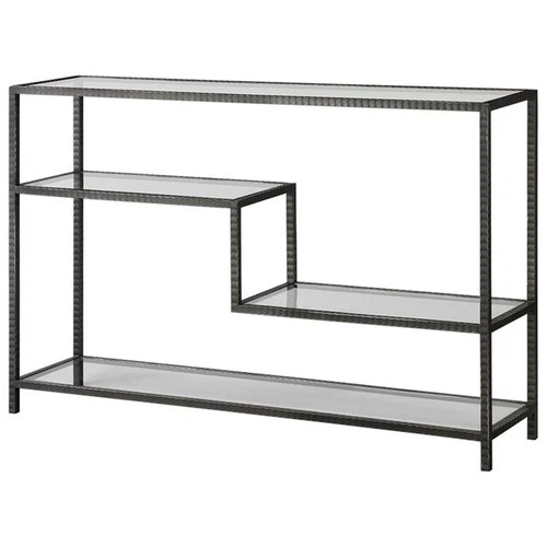 Uttermost Leo Iron and Glass Accent Console Table in Aged Gunmetal Gray - Picture 1 of 7