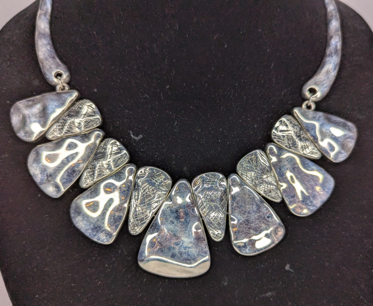 Silver Tone Statement Neckace with Triangle Desig… - image 2