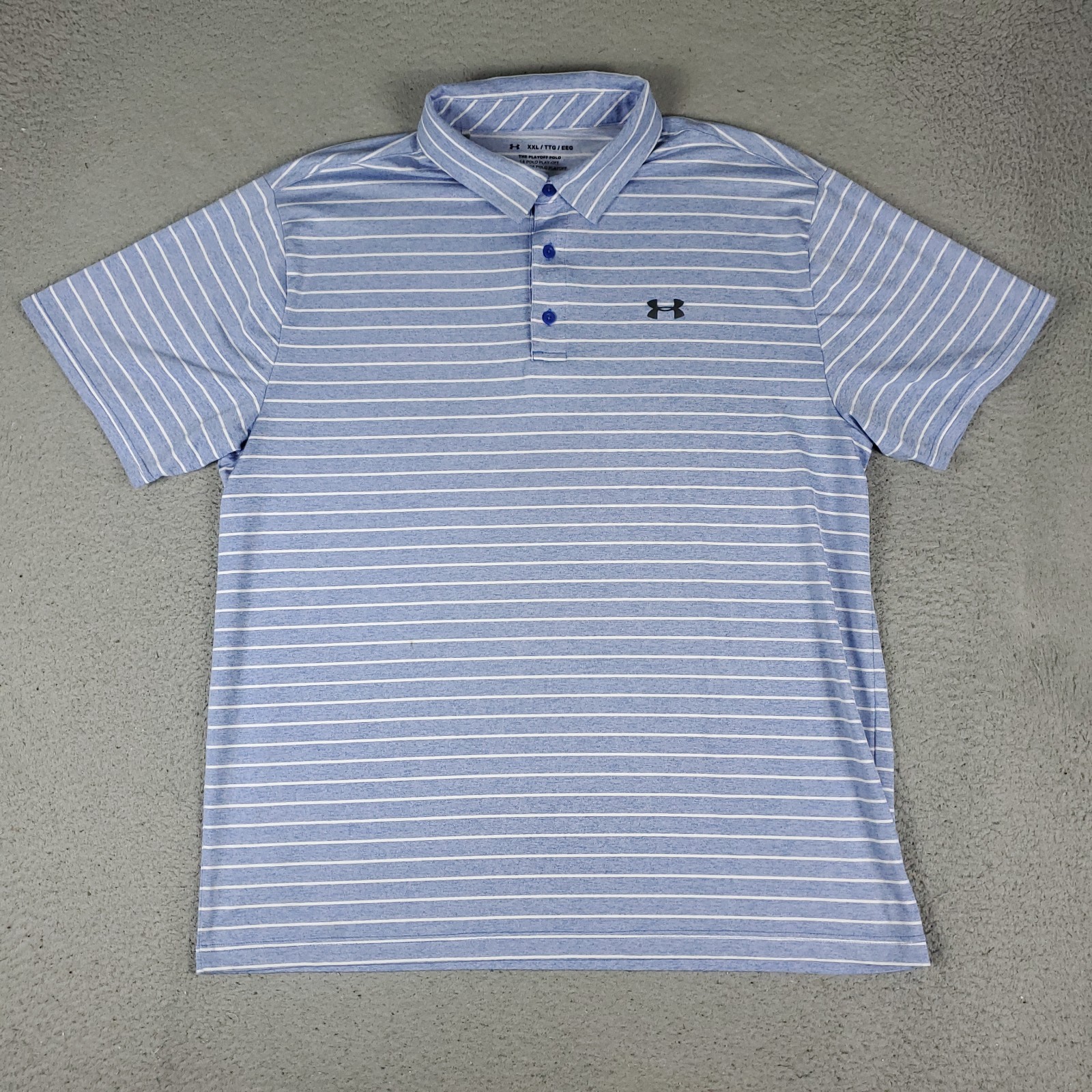 Under Armour Polo Shirt Mens Size 2XL Blue Striped Golf Casual Short Sleeve *