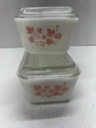Vtg Pyrex PINK Gooseberry Refrigerator 4 pc Dish Set w Lids 501 & 502 EUC