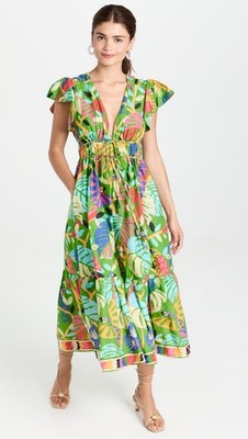 NWT FARM Rio Forest Birds Green Midi Dress Small