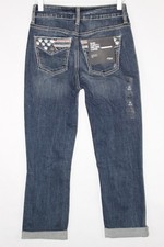 Silver Jeans Women's Suki Curvy Fit Mid Rise Capri Dark Blue Patriotic Flag