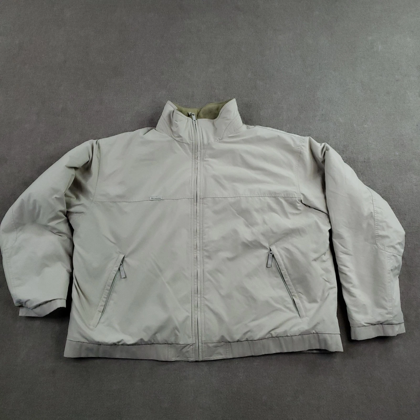 Vintage Columbia Jacket Mens 2XL Beige Fleece Lined Insulated Full Zip Winter