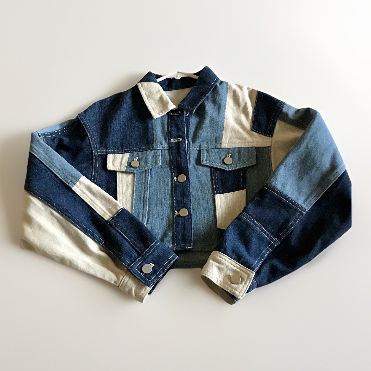 Patchwork Cropped Denim Jacket Womens Small Butto… - image 3