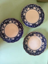 3 Antique 1860-1929 Flow Blue & White Plates Myotts England CRUMLIN Pattern 8” d