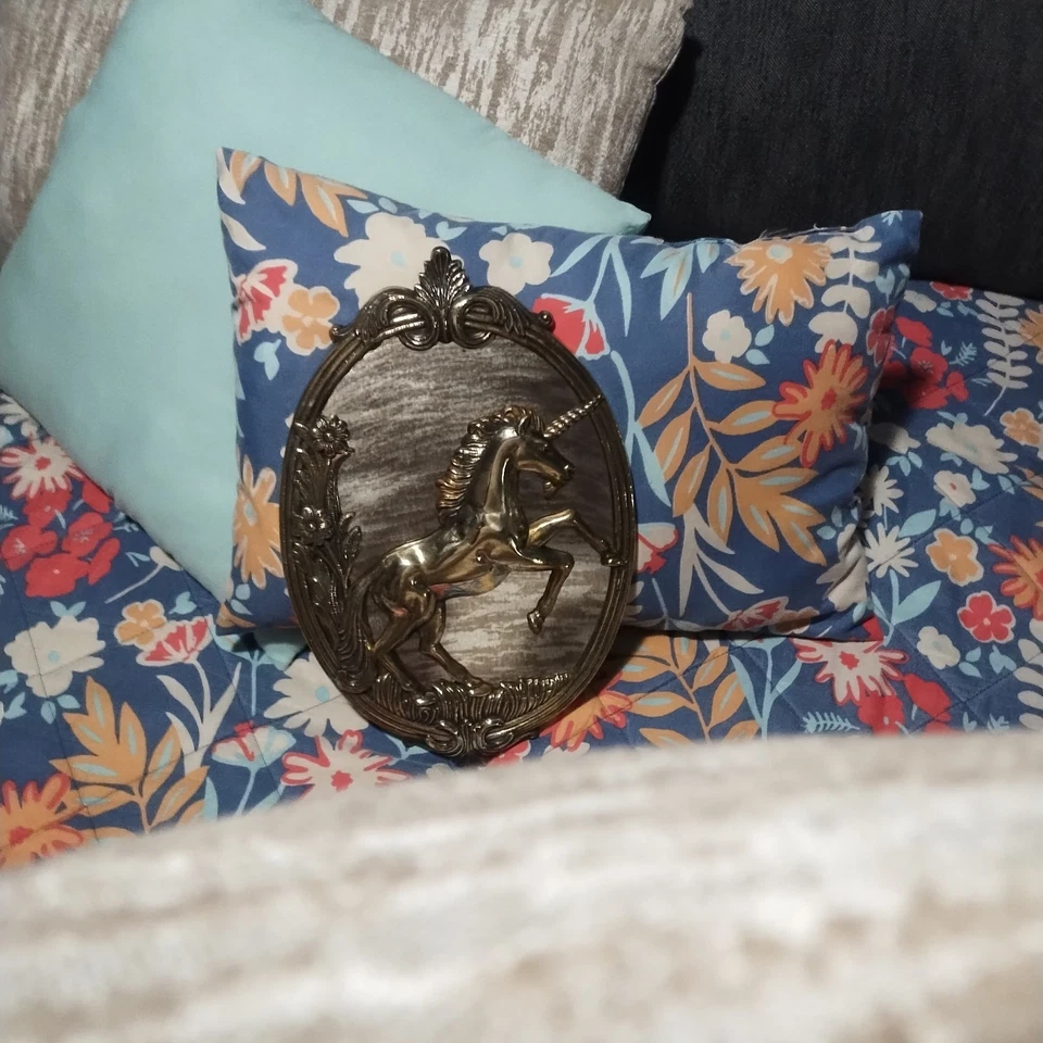 Espejo de pared vintage Leonard Towle unicornio latón 12" fantasía Hollywood Regency Foto 3 de 4