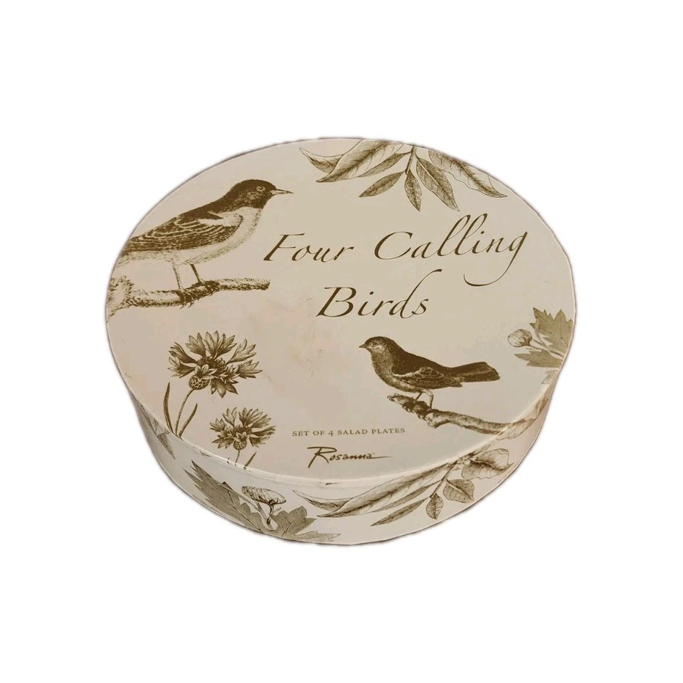 Juego de 4 platos de ensalada Rosanna cuatro pájaros llamadores porcelana con detalles dorados Foto 2 de 3