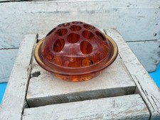 Vintage Amber Glass 13 Hole Flower Frog, 4  D