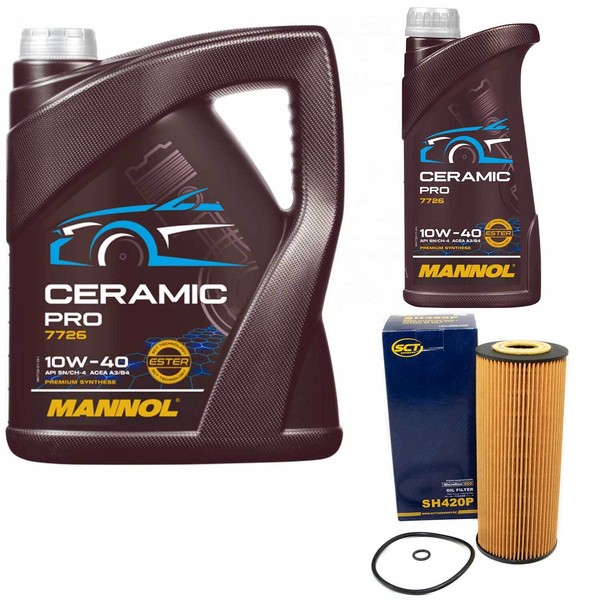 MotoröL Set Mannol 10W-40 Ceramic Pro 6 Liter + ÖLfilter FüR Seat Leon 2.8 Cupra-image