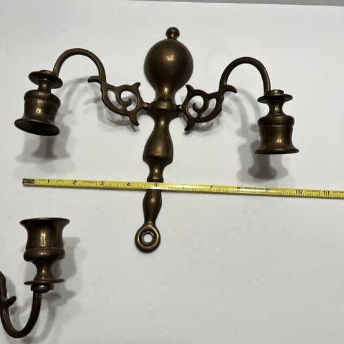 2 VINTAGE-SOLID BRASS DOUBLE ARM CANDLE WALL SCONCES MADE IN ENGLAND - Picture 13 of 17
