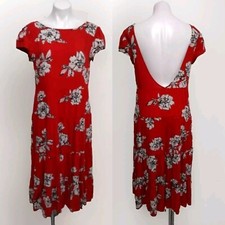 Free People Women's Rita Red Tiered Floral A-line Backless Midi Dress Small