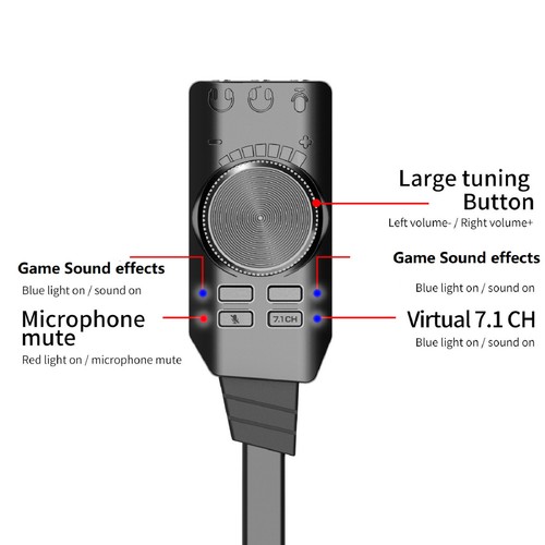USB Sound Card 7.1 Channel Mic Speaker Headset Audio Jack 3.5mm Cable Adapter - Picture 8 of 11