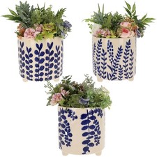 Shudehill Giftware Cobalt Blue 16.5cm Fern Pattern Planters With Feet 3 Designs