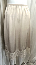 Vintage Shadowline Nude Half Slip Nylon Wide Lace Hem Satin Tab Sz Medium Tall