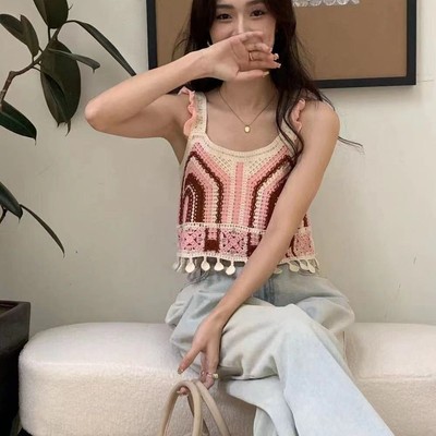 Ausgehöhlte Häkeln Weste Lässig Tank Top Mode Kurze Spitze  Frauen