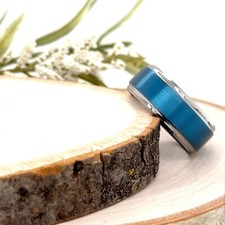 9mm Silver  Blue Tungsten Christmas Band Matt Finish Polished Scratch Free Ring
