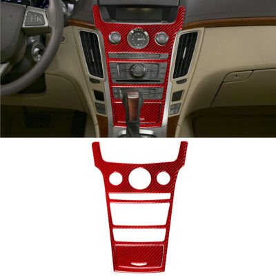 For Cadillac CTS 2008-13 Red Carbon Fiber Radio/Climate Console Panel Cover Trim