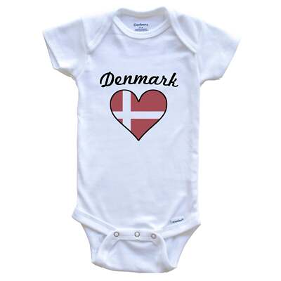 Danish Flag Heart One Piece Baby Bodysuit
