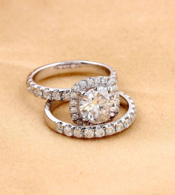 2.00Ct Round Cut Moissanite Wedding Bridal Halo Ring Set in 935 Argentium Silver