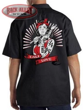 CALI LOVE Mechanics Work Shirt Biker ~ LA Tattooed Pinup Girl ~ California