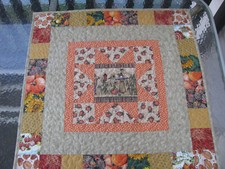 Hand Made Quilted Table Topper Wall Art Fall Autumn Scarecrow Star Wall Art 30"